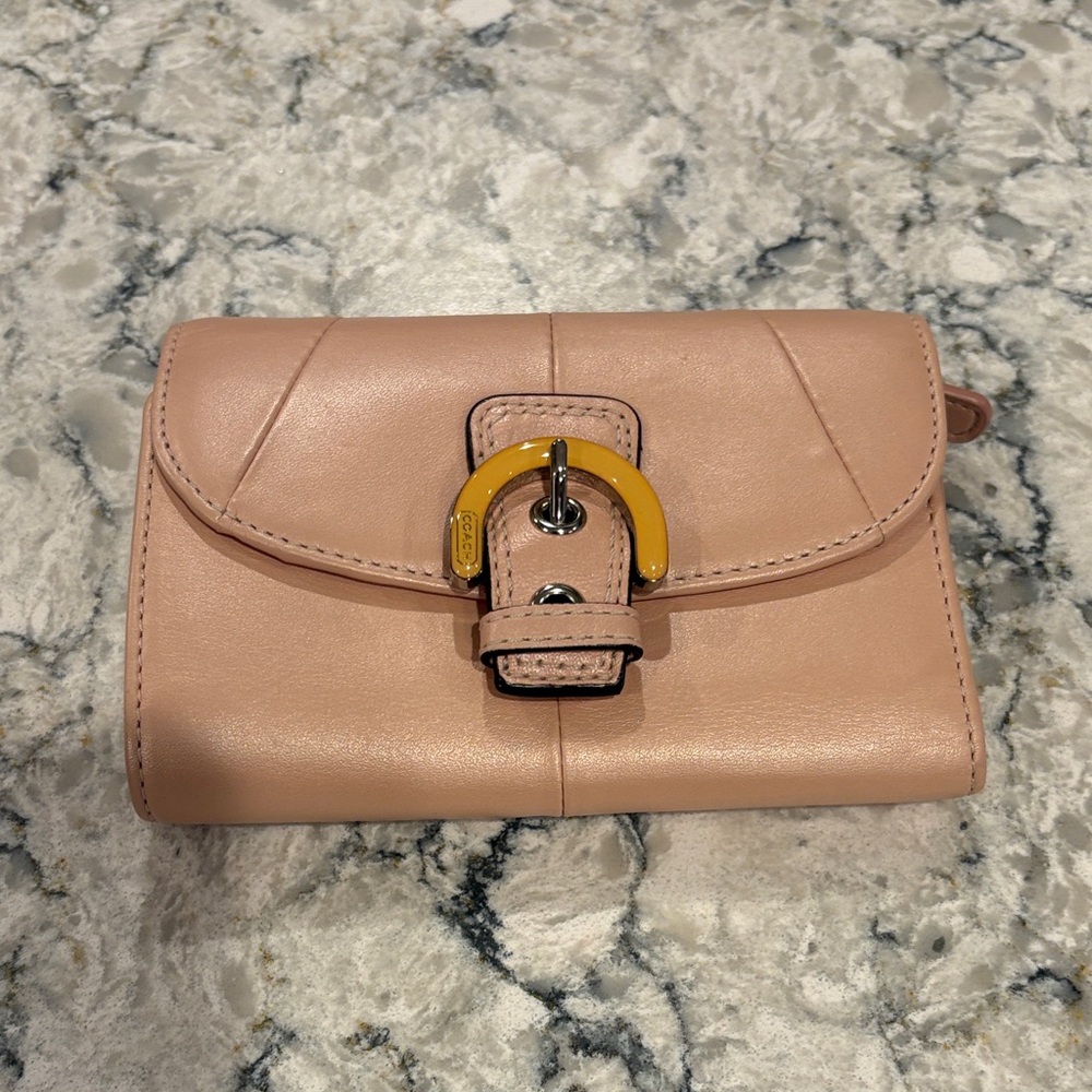 Coach Blush Leather Wallet with Gold Buckle